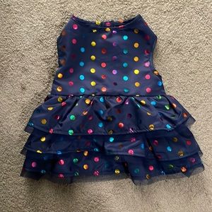 Dark Blue and Colorful Dots Dog Dress w/ Tule